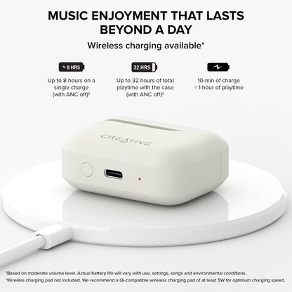 CREATIVE Zen Air Plus Lightweight True Wireless In-ears with Bluetooth LE Audio, Hybrid Active Noise Cancellation, Ambient Mode, Up to 32 Hours Total Playtime, 6 Mics with ENC Technology