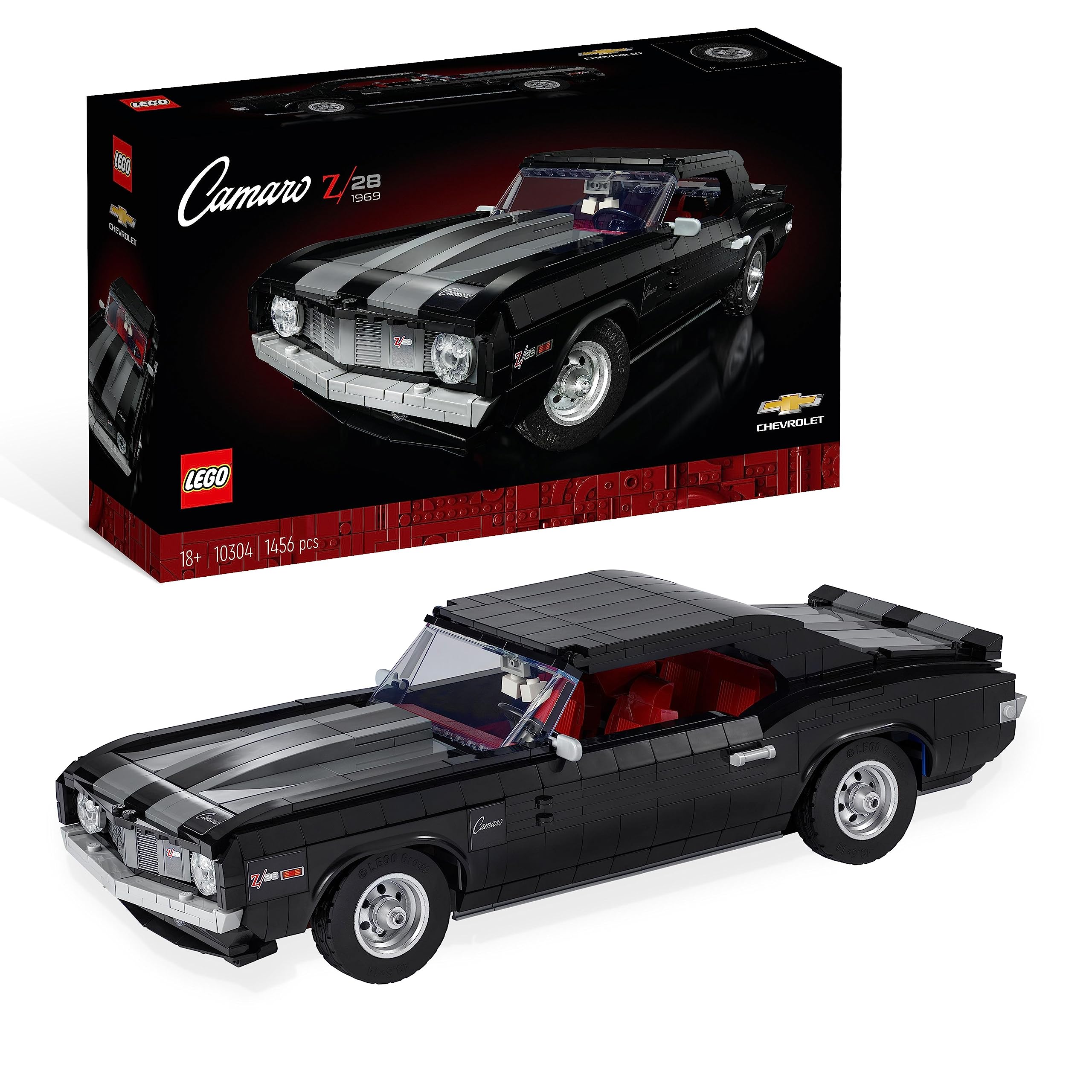 LEGO Icons Chevrolet Camaro Z28, Customisable Classic Car Model Building Kit for Adults, Vintage American Muscle Vehicle, Father's Day Treat, Gift Idea 10304 Single