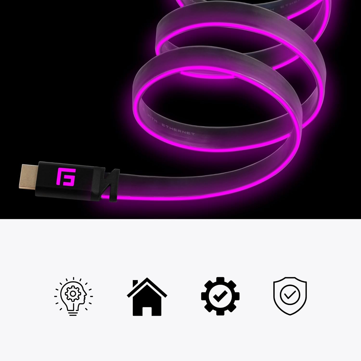 FLOATING GRIP Premium HDMI Cable with LED Light, v2.1, High-Speed 8K@60Hz, Ethernet Ready (5ft/1,5M, Pink) 5ft/1,5M Pink