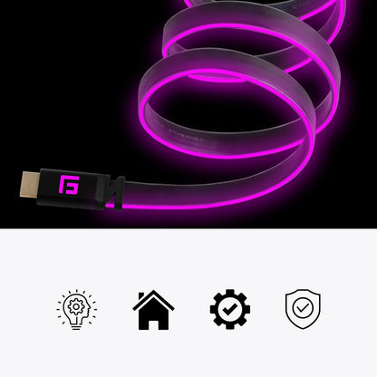 FLOATING GRIP Premium HDMI Cable with LED Light, v2.1, High-Speed 8K@60Hz, Ethernet Ready (5ft/1,5M, Pink) 5ft/1,5M Pink