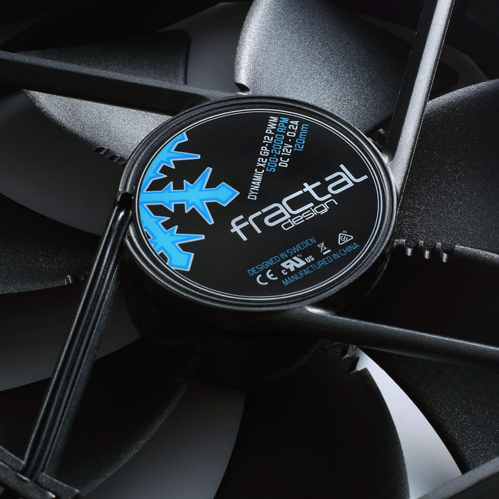 Fractal Design Dynamic X2 GP-12 PWM Computer Fan - Silent Fan - High Airflow – 120x120x25 mm – 2000RPM – FDB-Bearings – Trip Wire - Aerodynamically shaped struts - Black Edition (Single) PWM Black