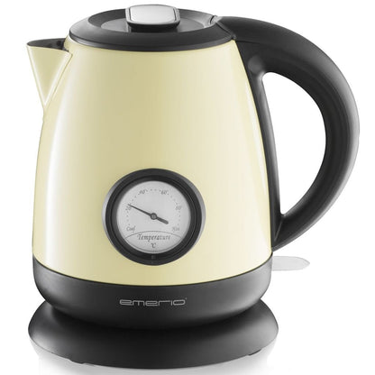 Emerio Wasserkocher aus Edelstahl, 1.0L Volumen, 2000 Watt, 360° Basis, Edelstahl Beige