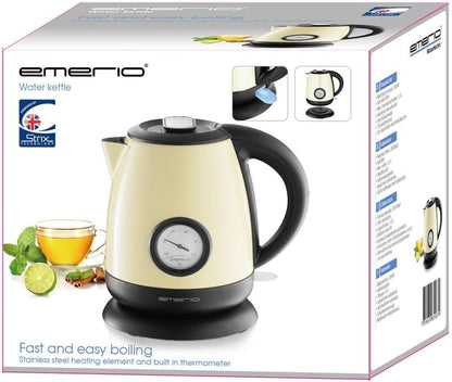 Emerio Wasserkocher aus Edelstahl, 1.0L Volumen, 2000 Watt, 360° Basis, Edelstahl Beige
