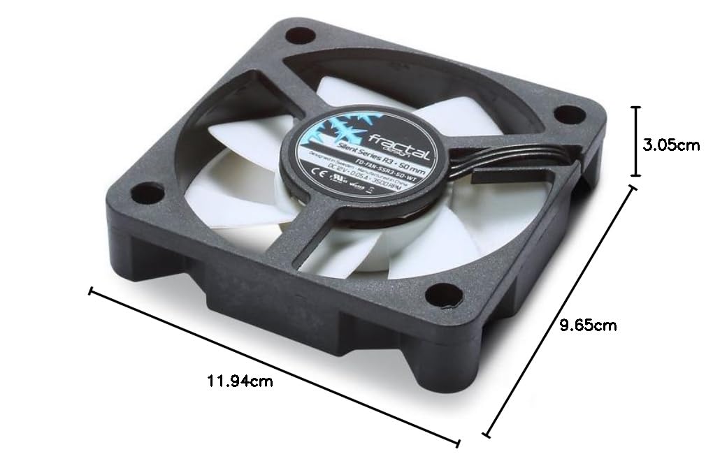 Fractal Design Silent Series R3 White - Silent computer fan - Optimized for quiet operation - 50 mm - Rotational speed 3500 RPM - Black ribbon cable - Rifle bearings - 12v - Black/White (Single)