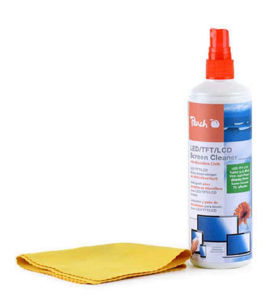 Peach PA104 Bildschirmreinigungsspray | Reinigungsspray + Mikrofasertuch | 250 ml | wirkt antistatisch, 3 Stück 1x Universal Oberflächenreiniger