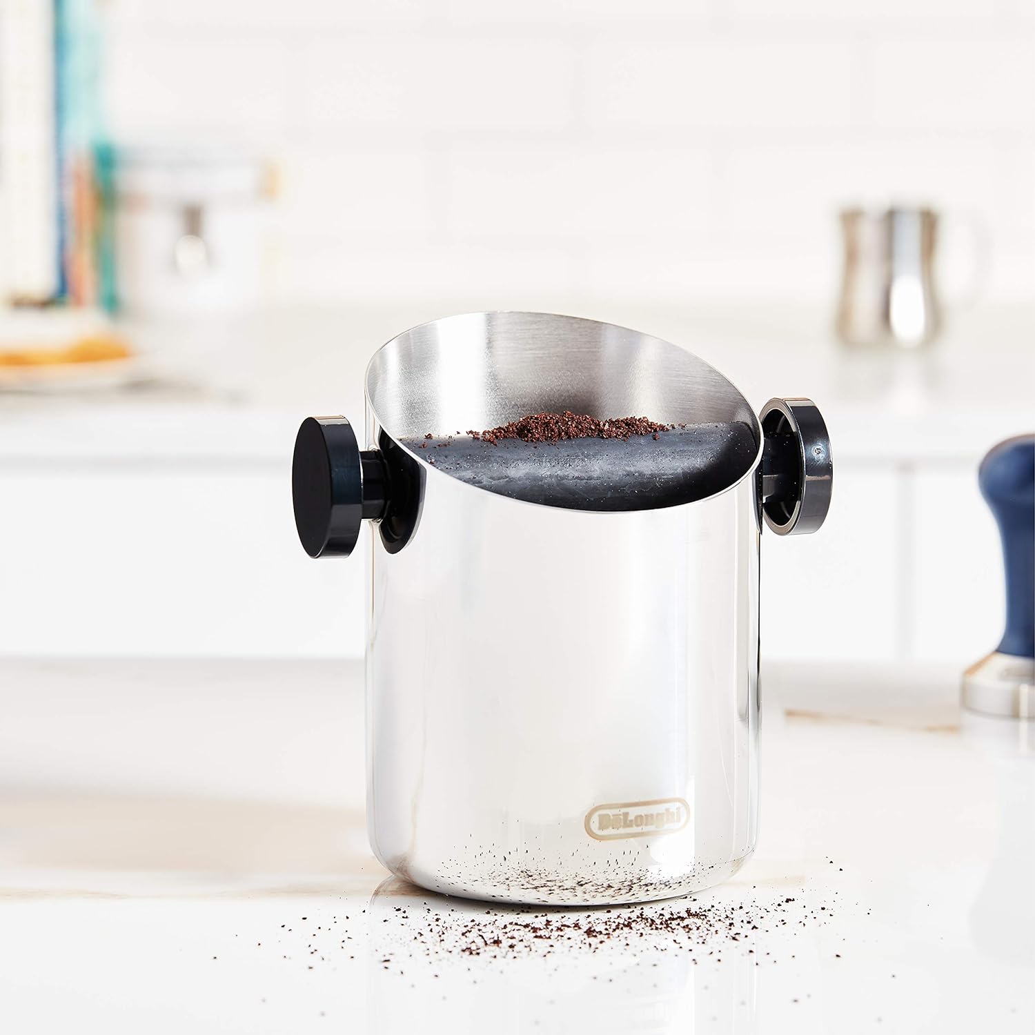 De'Longhi DLSC059 Abschlagbehälter, für Espresso Siebträger, Kaffeesatz Abschlagbox, Kaffeemaschinen Zubehör für den Barista Zuhause, Abklopfbehälter aus Edelstahl Single