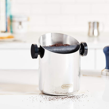 De'Longhi DLSC059 Abschlagbehälter, für Espresso Siebträger, Kaffeesatz Abschlagbox, Kaffeemaschinen Zubehör für den Barista Zuhause, Abklopfbehälter aus Edelstahl Single
