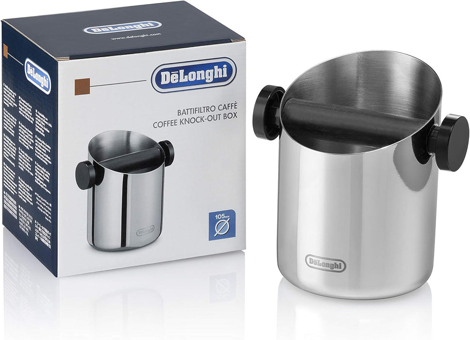 De'Longhi DLSC059 Abschlagbehälter, für Espresso Siebträger, Kaffeesatz Abschlagbox, Kaffeemaschinen Zubehör für den Barista Zuhause, Abklopfbehälter aus Edelstahl Single