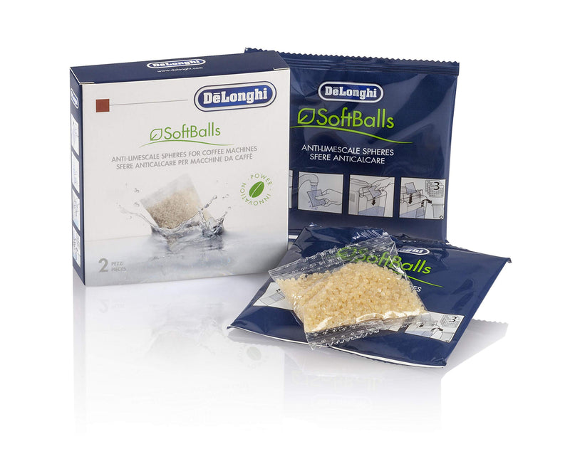 De'Longhi SoftBalls DLSC551 – Antikalk-Kügelchen, geeignet für Kaffeemaschinen mit Wassertank, Kalkreiniger & Wasserenthärter, Zubehör von De'Longhi, 2 Beutel