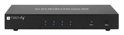 TECHLY 101935 DisplayPort 1.2 and USB 2.0 4 Port KVM Switch with Hub and Audio Black