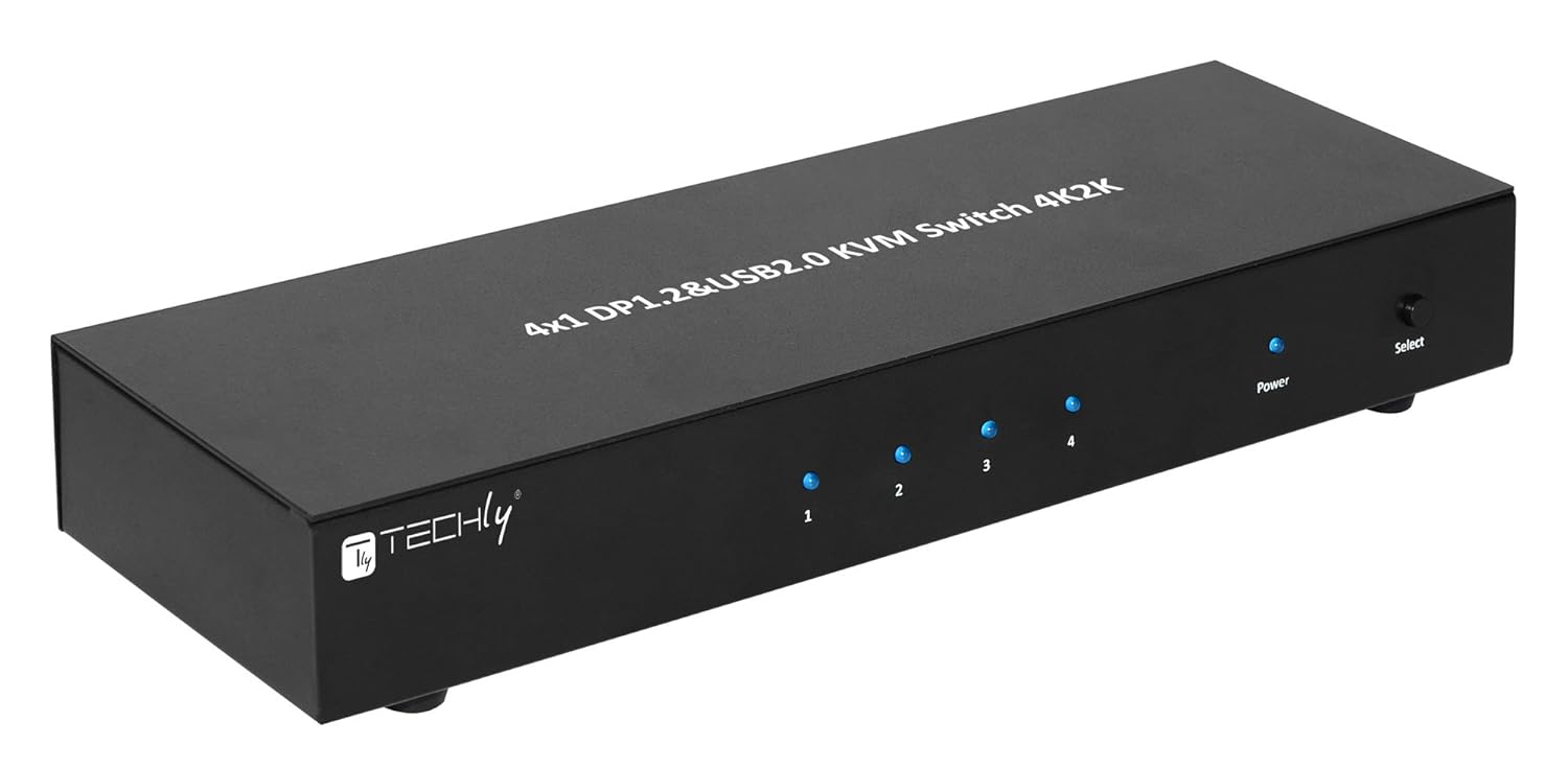 TECHLY 101935 DisplayPort 1.2 and USB 2.0 4 Port KVM Switch with Hub and Audio Black