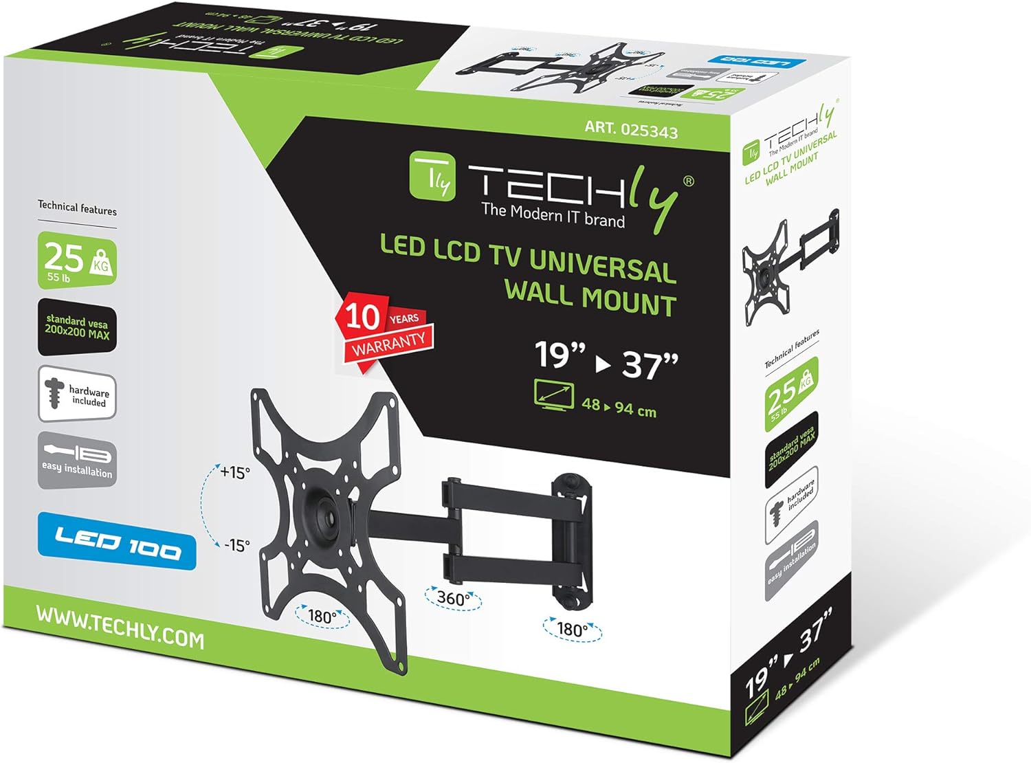 Techly Wandhalterung LCD TV 19-37 neigbar 2 Gele