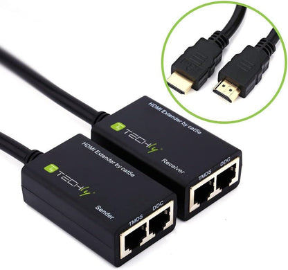 Techly IDATA ext-e30d Video-Splitter – Video-Splitter (HDMI, 1920 x 1080 (HD 1080), 1920 x 1080 Pixel, CAT5e, CAT6, 0 – 70 °C,-10 – 80 °C)