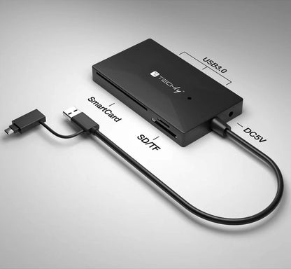 TECHLY 367270 SD/TF Memory Reader Smart Card with Hub 3 USB Ports Black