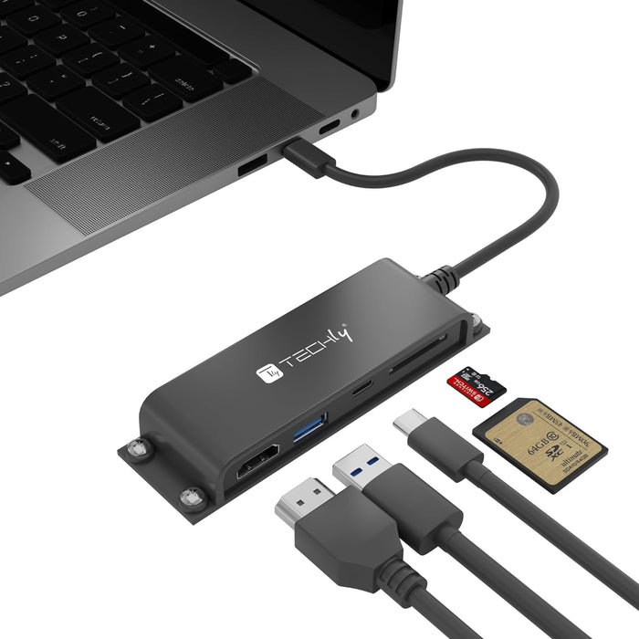 TECHLY 367287 5-in-1 USB-C™ HDMI Hub with Micro SD/SD Reader Black
