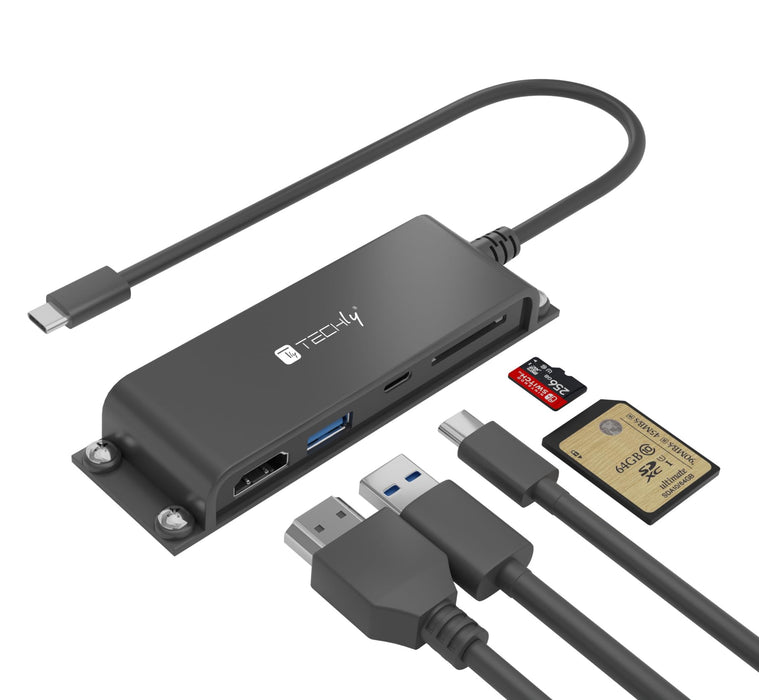 TECHLY 367287 5-in-1 USB-C™ HDMI Hub with Micro SD/SD Reader Black
