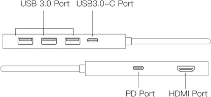 TECHLY 367805 6-in-1 USB-C Hub Multifunction Docking Station with Silver Switch