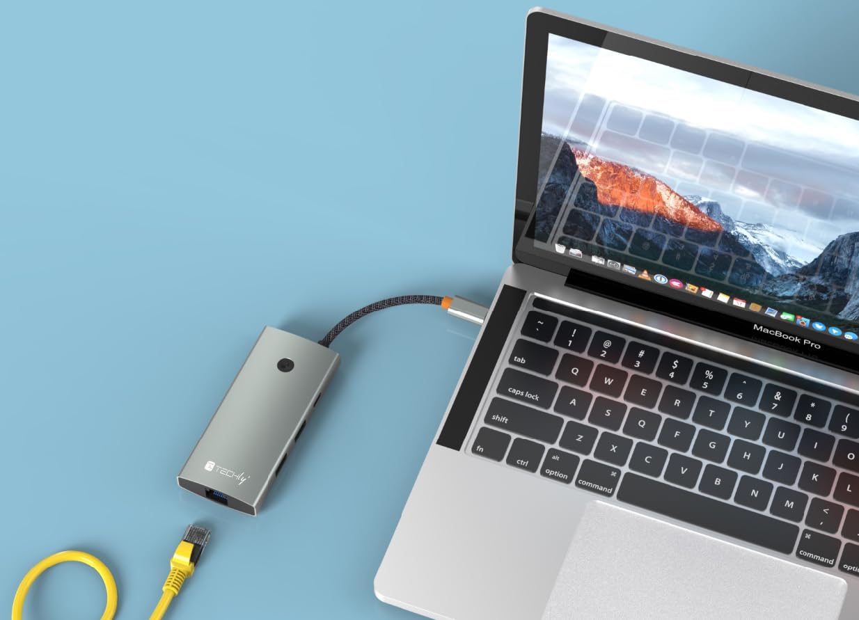 TECHLY 367805 6-in-1 USB-C Hub Multifunction Docking Station with Silver Switch