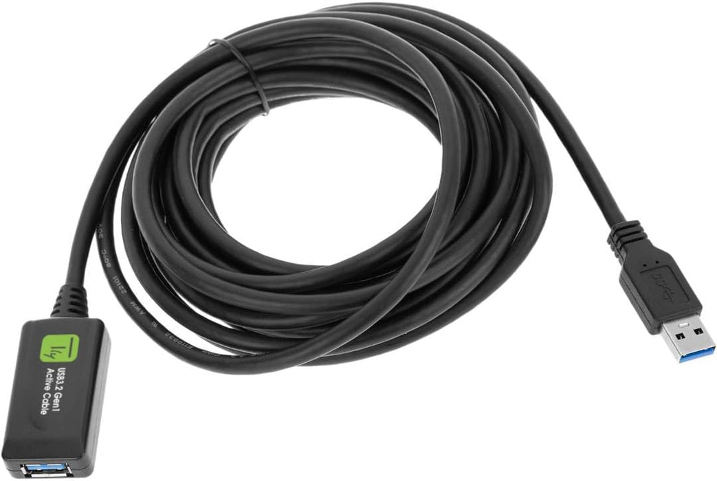 Techly 367997 Aktives USB3.2-Verlängerungskabel SuperSpeed + Signalverlängerung, 5 m, Schwarz