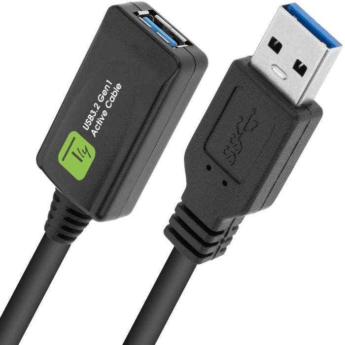 Techly 367997 Aktives USB3.2-Verlängerungskabel SuperSpeed + Signalverlängerung, 5 m, Schwarz