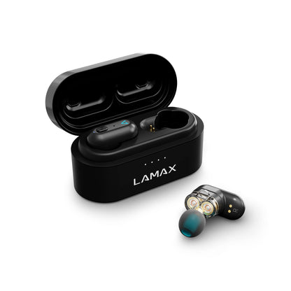 Lamax Duals1 Bluetooth Headphones 5.0 USB-C, In-Ear Headphones with Dual Driver, Up to 28 Hours Listening Time, Aluminium Housing with Battery Indicator, 3 Plug Sizes, Passive Noise Cancelling