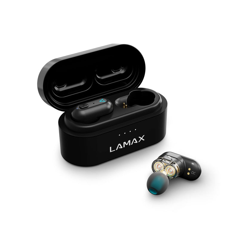 Lamax Duals1 Bluetooth Headphones 5.0 USB-C, In-Ear Headphones with Dual Driver, Up to 28 Hours Listening Time, Aluminium Housing with Battery Indicator, 3 Plug Sizes, Passive Noise Cancelling