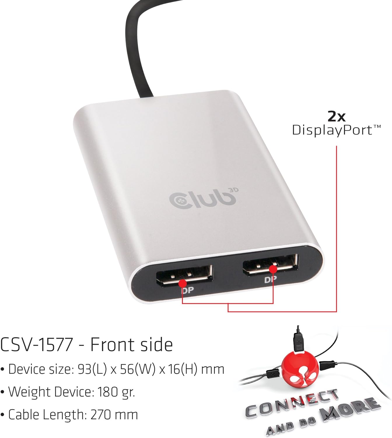 Club3D Displayport CSV-1577 Thunderbolt 3 Dual DisplayPort Output Display Adapter for Windows and MAC OSX Compatible Systems, Supports Two 4K 60Hz Monitors Or One 5K