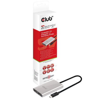 Club3D Displayport CSV-1577 Thunderbolt 3 Dual DisplayPort Output Display Adapter for Windows and MAC OSX Compatible Systems, Supports Two 4K 60Hz Monitors Or One 5K
