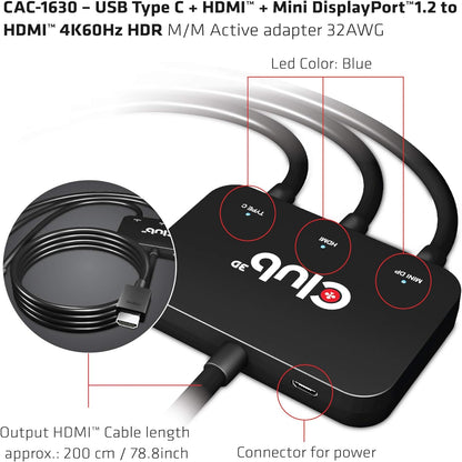 Club3D Adapter USB-C/HDMI/Mini-DP > HDMI aktiv S
