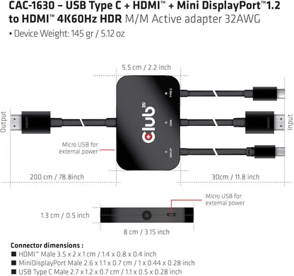 Club3D Adapter USB-C/HDMI/Mini-DP > HDMI aktiv S