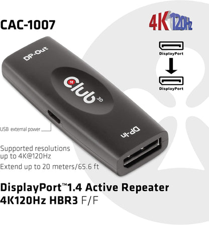 Club 3D DisplayPortTM 1.4 Active Repeater/Signal Amplifier 4K120Hz HBR3 B/B