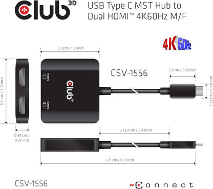 Club 3D USB Type-C 3.2 MST Hub to Dual HDMI™ 4K60Hz M/B, CSV-1556