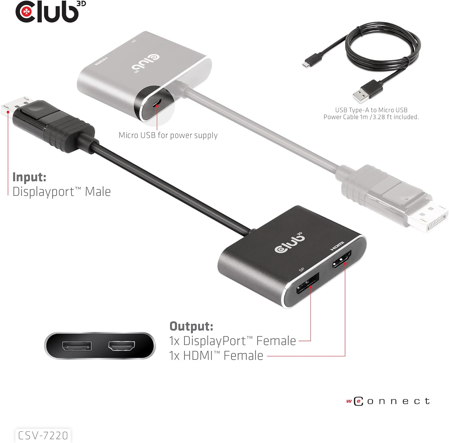 Club 3D MST Hub DisplayPort™ 1.4 to DisplayPort™ + HDMI™ 4K60Hz St./B CSV-7220