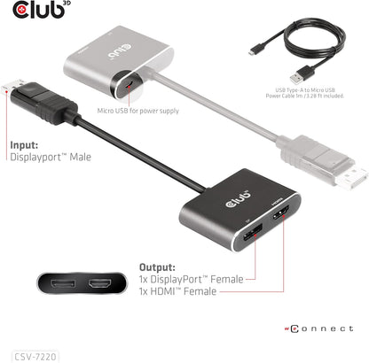 Club 3D MST Hub DisplayPort™ 1.4 to DisplayPort™ + HDMI™ 4K60Hz St./B CSV-7220