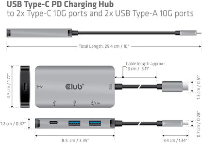 Club 3D USB Type-C PD Charging Hub to 2X Type-C 10G Ports and 2X USB Type-A 10G Ports