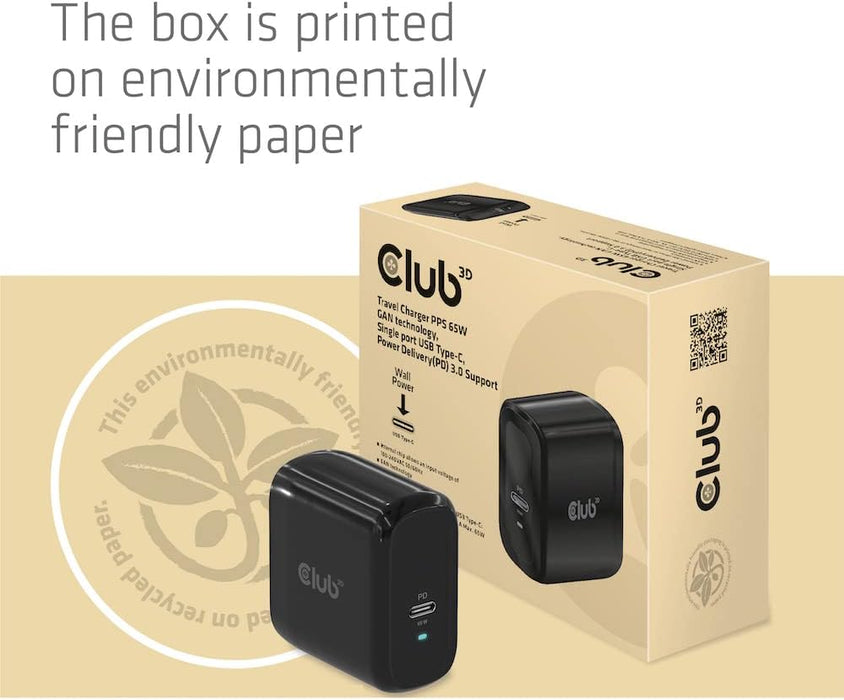 `Club3D Reiseladegerat 1xUSB Typ C, PD 65W retai`