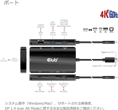 Club3D CSV-1598 USB Gen2 Type-C to Dual DisplayPort 4k60Hz 7-in-1 Portable Dock