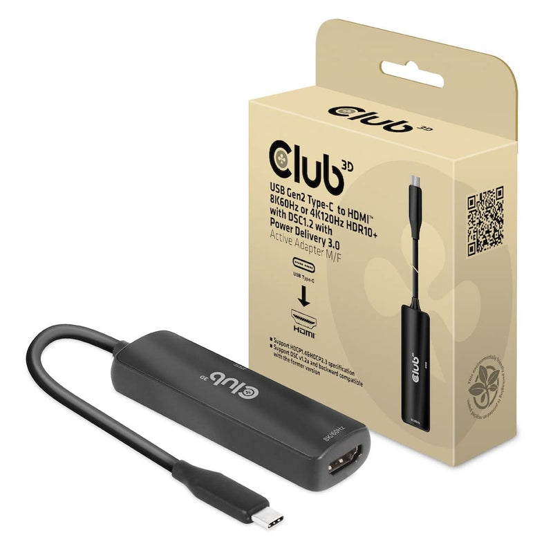 Club 3D CAC-1588 USB Gen2 Type-C to HDMI™ 8K60Hz or 4K120Hz HDR10, DSC1.2, Power Delivery 3.0 Active Adapter M/B.