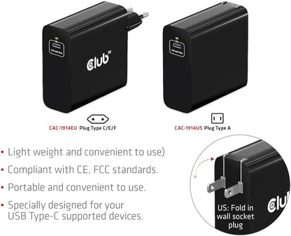 Club 3D Ladegerät 140 Watt GaN-Technologie, Einzelanschluss USB Typ-C, Power Delivery (PD) 3.1 Unter