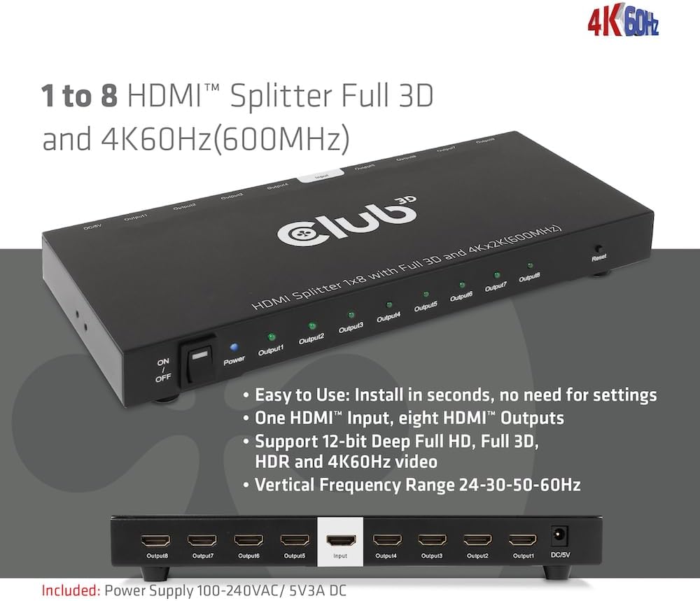Club3D HDMI Splitter 1 Eingang -> 8 Ausgange 4K6