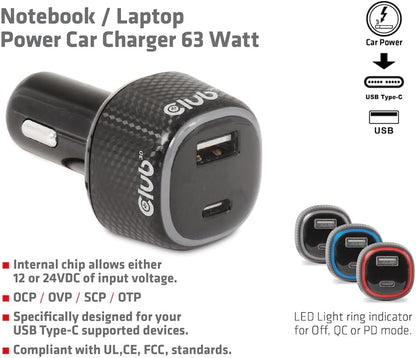 Club3D Watt In Car USB Fast Charger 63W