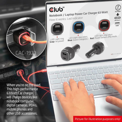 Club3D Watt In Car USB Fast Charger 63W