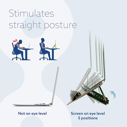 R-Go Tools Ergonomic Laptop Stand, Ultra-thin Aluminum, Adjustable Portable Notebook riser for desk, Compatible with 10-22" MacBook/Air Pro/Dell XPS/Lenovo, Support up to 11ibs
