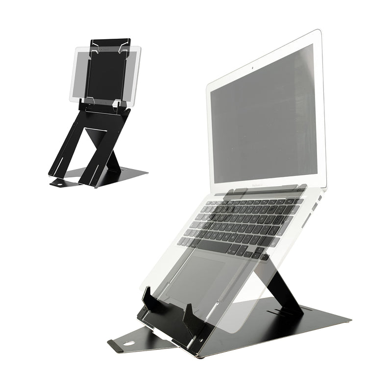 R-Go Tools Tablet and Laptop Stand, 2 in 1 dual stand, Ergonomic, Ultra-thin Aluminum, Adjustable Portable, Compatible with 10-22" MacBook/Air Pro/Dell XPS/Lenovo/Tablet, Support up to 11ibs, Black