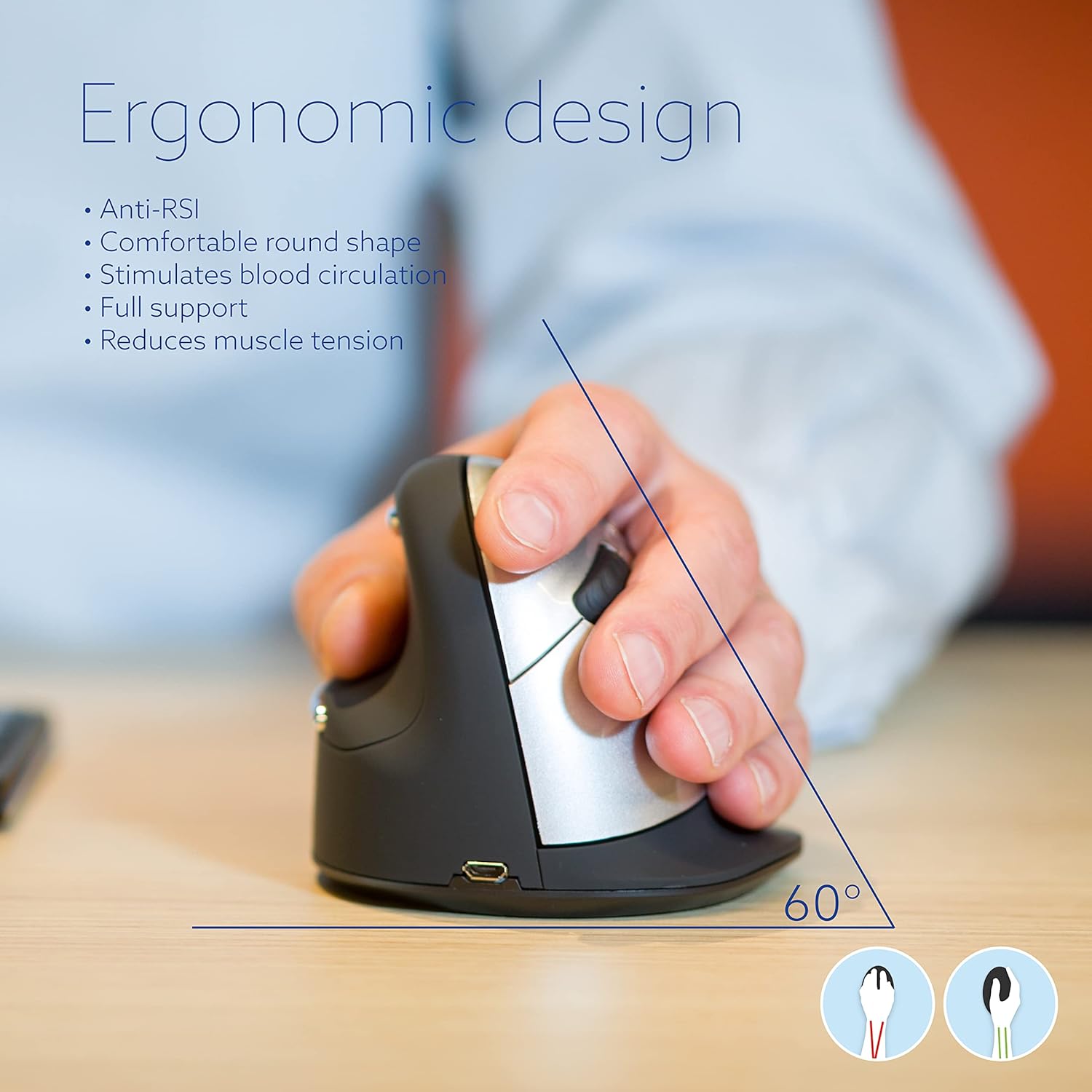 R-Go HE Mouse - Ergonomic Mouse - Large (Hand Size above 185mm