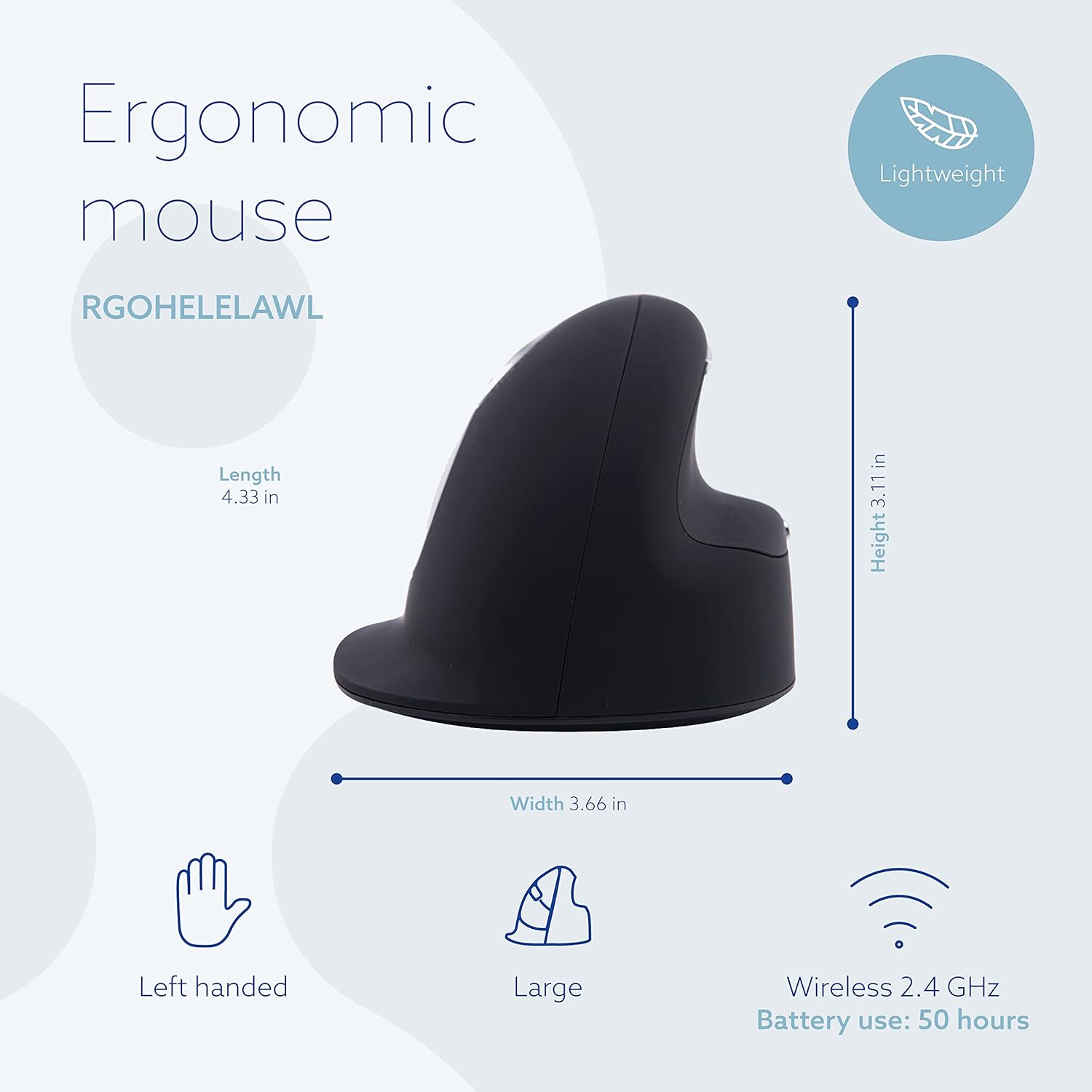 R-Go HE Mouse - Ergonomic Mouse - Large (Hand Size above 185mm