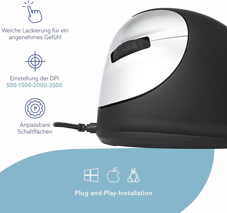 R-Go Tools HE Break Mouse - Ergonomic mouse - Anti-RSI Software - Medium (Hand Size 165-185mm) - Left Handed - Wired Black, RGOBRHESML Left Handed - Wired Medium Black