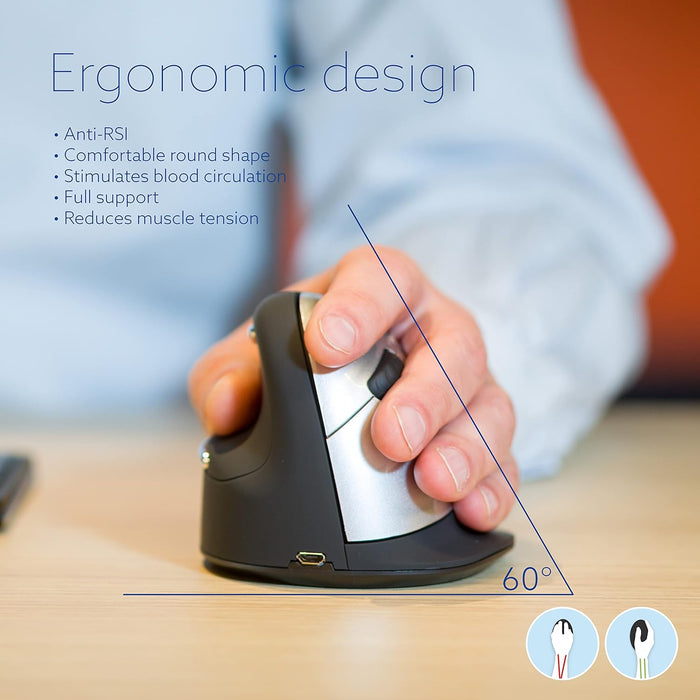 R-Go HE Break Mouse - Ergonomic mouse - Anti-RSI Software - Large (Hand Size above 185mm) - Left Handed- Wired Left Handed - Wired Large Black