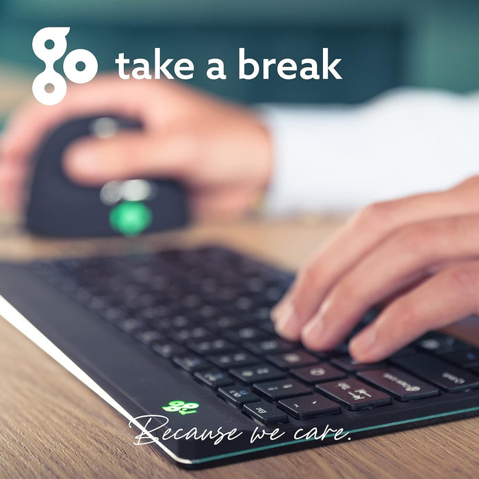 R-Go Tools Compact Break Keyboard - QWERTY (UK layout) - Featuring Break Indicator, Ergonomic Flat design, Wired USB-C/USB-A Connection - Windows/Mac/Linux Compatible