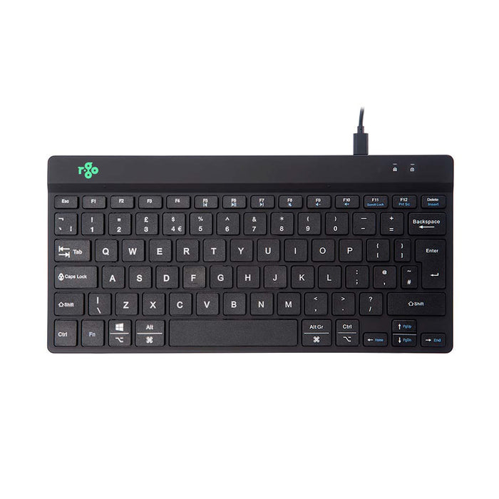 R-Go Tools Compact Break Keyboard - QWERTY (UK layout) - Featuring Break Indicator, Ergonomic Flat design, Wired USB-C/USB-A Connection - Windows/Mac/Linux Compatible